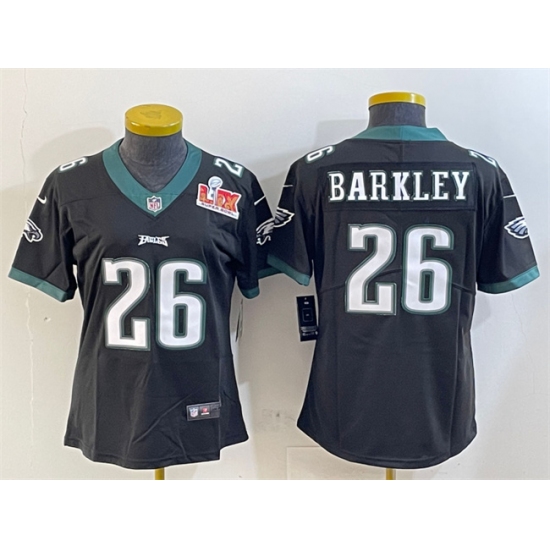 Women's Philadelphia Eagles #26 Saquon Barkley Black 2025 Super Bowl LIX Vapor Untouchable Limited Football Stitched Jersey(Run Small)