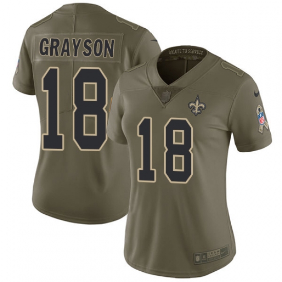 Women's Nike New Orleans Saints #18 Garrett Grayson Limited Olive 2017 Salute to Service NFL Jersey - Ujersey