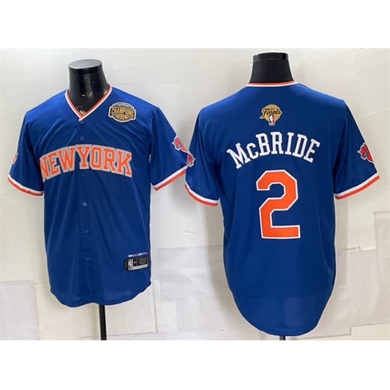 Men's New York Knicks #2 Miles McBride Blue 2026 Finals & Eastern Conference Champions Stitched Baseball Jersey - Ujersey