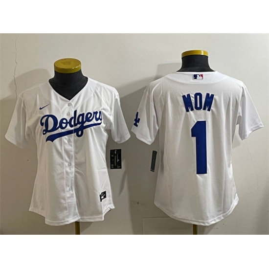 Women's Los Angeles Dodgers #1 Mom White Cool Base Stitched Baseball Jersey(Run Small) - Ujersey