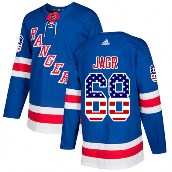 Men's Adidas New York Rangers #68 Jaromir Jagr Authentic Royal Blue USA Flag Fashion NHL Jersey - Ujersey