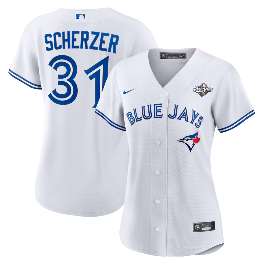 Women's Toronto Blue Jays Max Scherzer Nike White 2025 World Series Home Replica Player Jersey - Ujersey