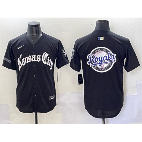 Men's Kansas City Royals Team Big Logo Black 'Gothic Crown Edition' Vapor Premier Limited Stitched Baseball Jersey - Ujersey