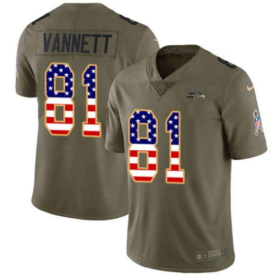 Youth Nike Seattle Seahawks #81 Nick Vannett Limited Olive/USA Flag 2017 Salute to Service NFL Jersey - Ujersey