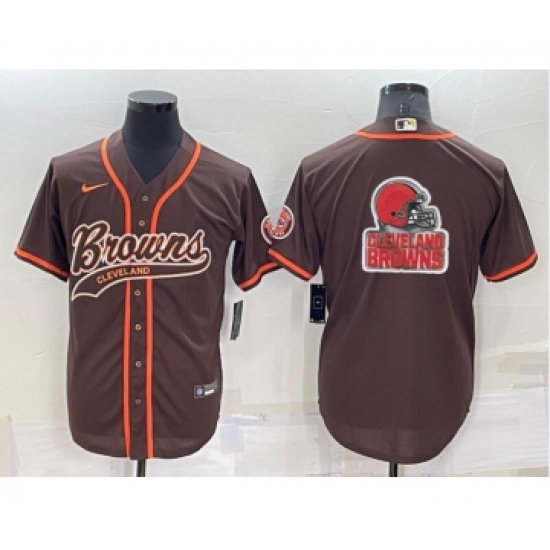 Men's Cleveland Browns Brown Team Big Logo With Patch Cool Base Stitched Baseball Jersey - Ujersey