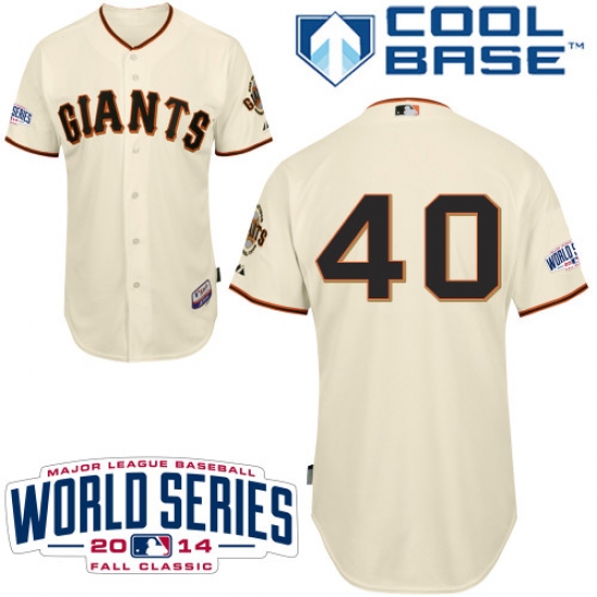 Youth Majestic San Francisco Giants #40 Madison Bumgarner Replica Cream Home Cool Base 2014 World Series Patch MLB Jersey - Ujersey