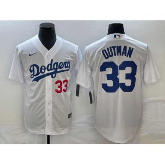 Men's Los Angeles Dodgers #33 James Outman Number White Cool Base Stitched Jersey - Ujersey
