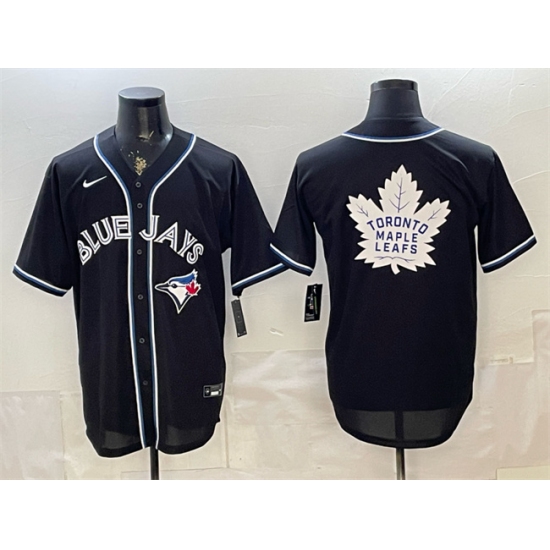 Men's Toronto Blue Jays & Leafs With White Leafs Logo 2026 Fashion Replica Black Out Stitched Baseball Jersey - Ujersey