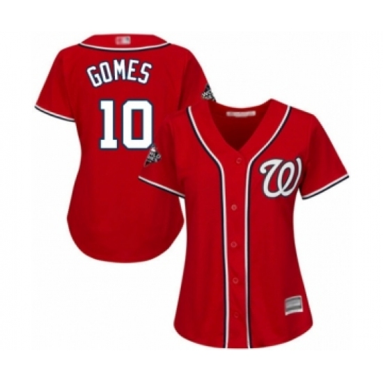 Women's Washington Nationals #10 Yan Gomes Authentic Red Alternate 1 Cool Base 2019 World Series Bound Baseball Jersey - Ujersey