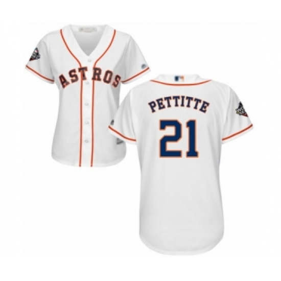 Women's Houston Astros #21 Andy Pettitte Authentic White Home Cool Base 2019 World Series Bound Baseball Jersey - Ujersey
