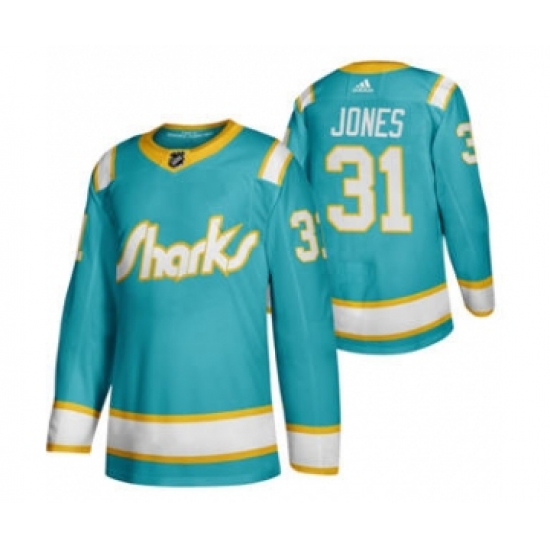 Men's San Jose Sharks #31 Martin Jones 2020 Throwback Authentic Player Hockey Jersey - Ujersey
