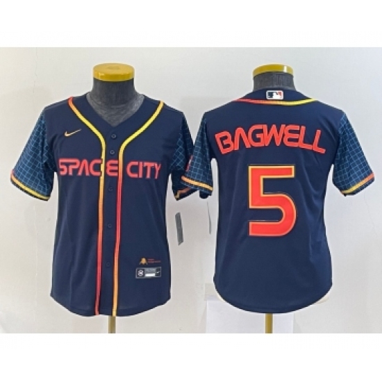 Youth Houston Astros #5 Jeff Bagwell 2022 Navy Blue City Connect Cool Base Stitched Jersey - Ujersey
