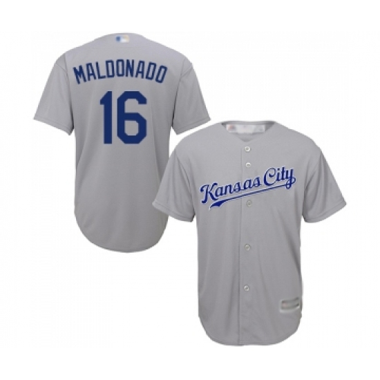Youth Kansas City Royals #16 Martin Maldonado Replica Grey Road Cool Base Baseball Jersey - Ujersey