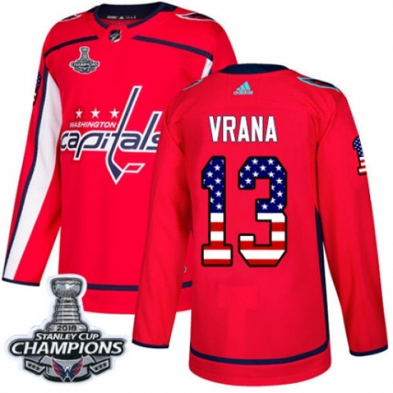 Men's Adidas Washington Capitals #13 Jakub Vrana Authentic Red USA Flag Fashion 2018 Stanley Cup Final Champions NHL Jersey - Ujersey