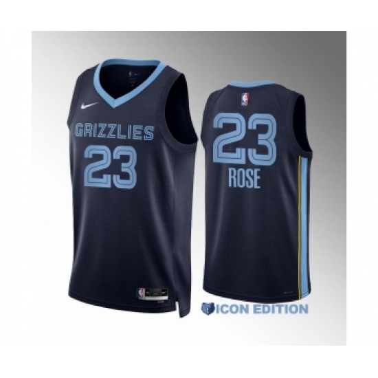 Men's Memphis Grizzlies #23 Derrick Rose Navy Icon Edition Stitched Basketball Jersey - Ujersey