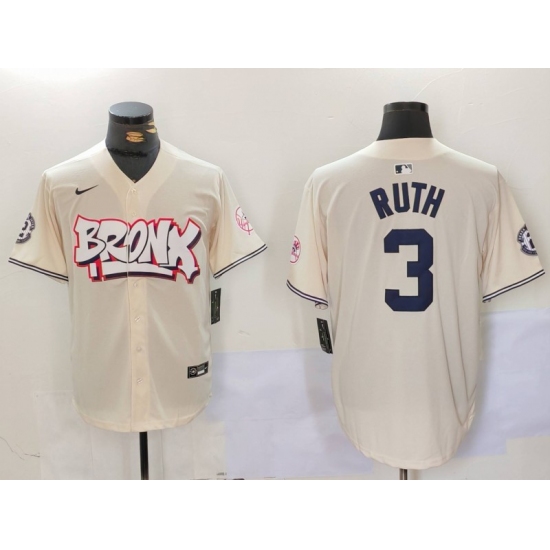 Men's New York Yankees #3 Babe Ruth Cream Limited Stitched Baseball Jersey - Ujersey