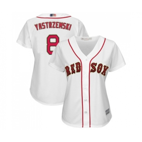Women's Boston Red Sox #8 Carl Yastrzemski Authentic White 2019 Gold Program Cool Base Baseball Jersey - Ujersey