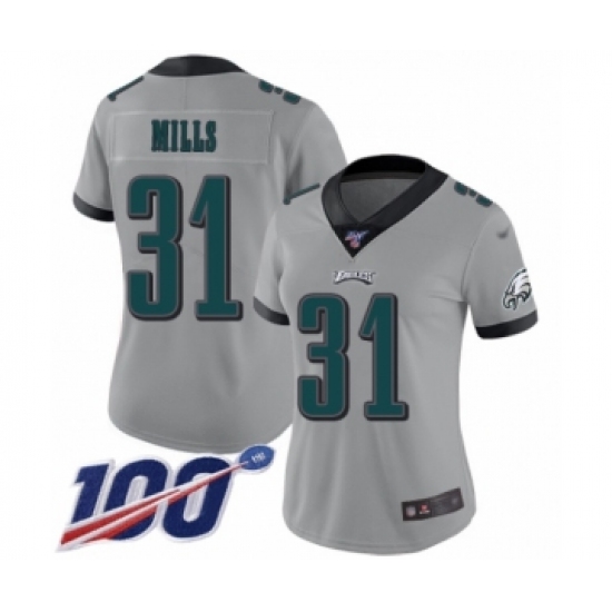 Women's Philadelphia Eagles #31 Jalen Mills Limited Silver Inverted Legend 100th Season Football Jersey - Ujersey