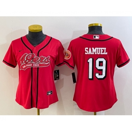 Women's San Francisco 49ers #19 Deebo Samuel Red Color Rush With Patch Cool Base Stitched Baseball Jersey - Ujersey