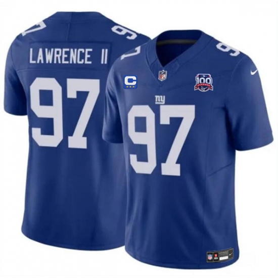 Men's New York Giants #97 Dexter Lawrence II Blue 2024 F.U.S.E. With 3-Star C And 100TH Season Vapor Untouchable Limited Stitched Jersey - Ujersey