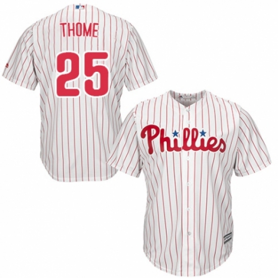 Youth Majestic Philadelphia Phillies #25 Jim Thome Replica White/Red Strip Home Cool Base MLB Jersey - Ujersey