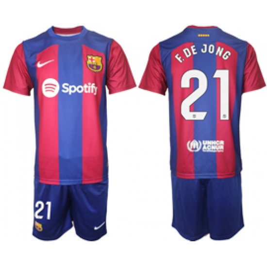 Men's Barcelona #21 F.De Jong Blue Red 2023-24 Home Soccer Jersey
