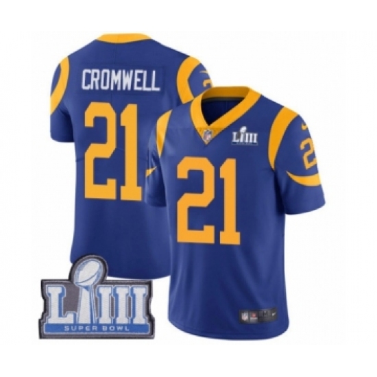 Men's Nike Los Angeles Rams #21 Nolan Cromwell Royal Blue Alternate Vapor Untouchable Limited Player Super Bowl LIII Bound NFL Jersey - Ujersey