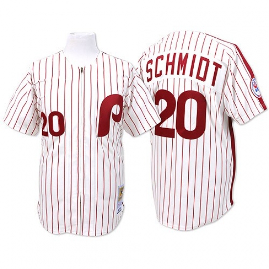 Men's Mitchell and Ness Philadelphia Phillies #20 Mike Schmidt Replica White/Red Strip Throwback MLB Jersey - Ujersey