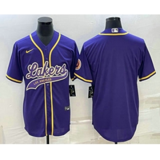 Men's Los Angeles Lakers Blank Purple Cool Base Stitched Baseball Jersey - Ujersey