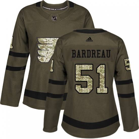 Women's Adidas Philadelphia Flyers #51 Cole Bardreau Authentic Green Salute to Service NHL Jersey - Ujersey