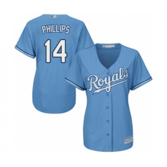Women's Kansas City Royals #14 Brett Phillips Authentic Light Blue Alternate 1 Cool Base Baseball Player Jersey - Ujersey