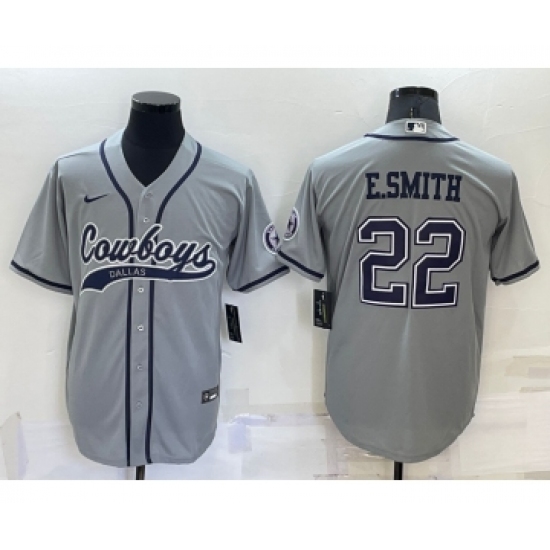 Men's Dallas Cowboys #22 Emmitt Smith Grey Stitched Cool Base Nike Baseball Jersey - Ujersey