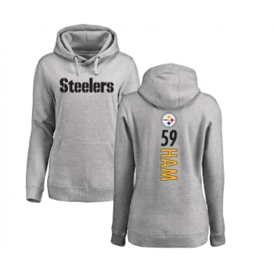 Football Women's Pittsburgh Steelers #59 Jack Ham Ash Backer Pullover Hoodie - Ujersey