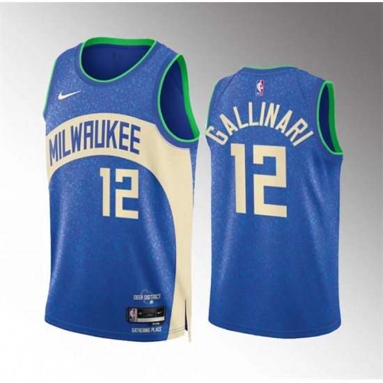 Men's Milwaukee Bucks #12 Danilo Gallinari 2023-24 Blue City Edition Stitched Basketball Jersey - Ujersey