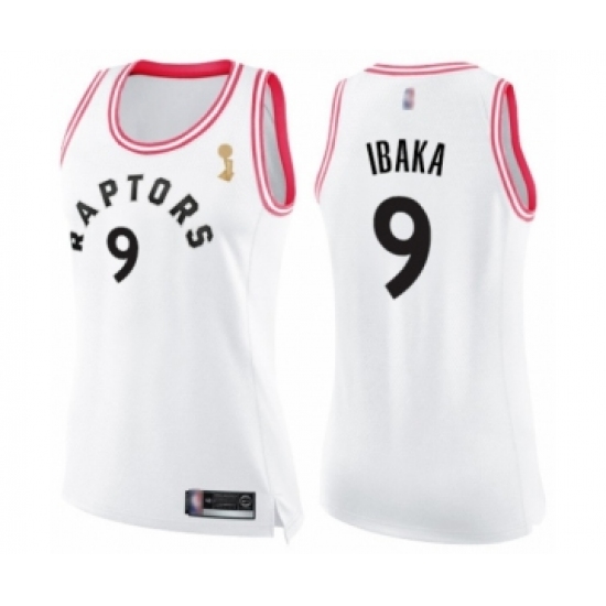 Women's Toronto Raptors #9 Serge Ibaka Swingman White Pink Fashion 2019 Basketball Finals Champions Jersey - Ujersey