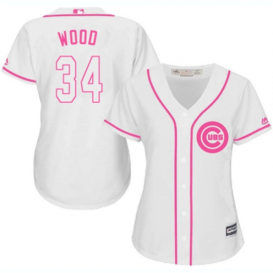 Women's Majestic Chicago Cubs #34 Kerry Wood Authentic White Fashion MLB Jersey - Ujersey