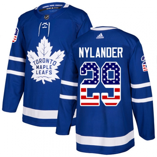 Men's Adidas Toronto Maple Leafs #29 William Nylander Authentic Royal Blue USA Flag Fashion NHL Jersey - Ujersey
