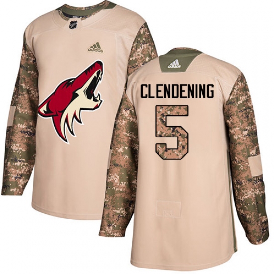 Men's Adidas Arizona Coyotes #5 Adam Clendening Authentic Camo Veterans Day Practice NHL Jersey - Ujersey