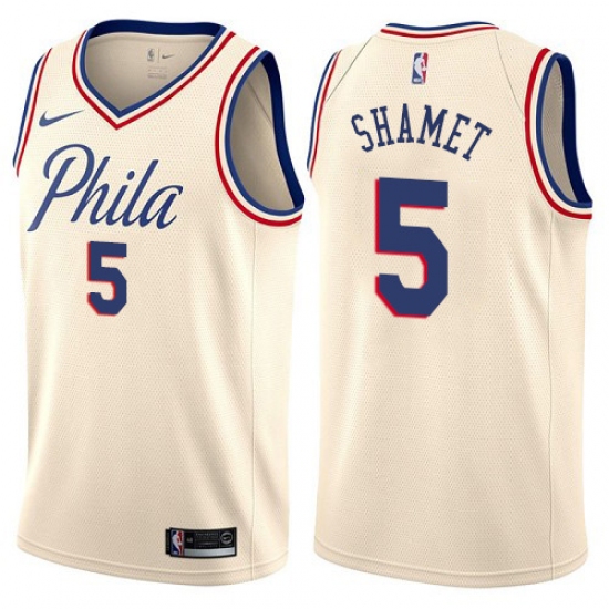 Men's Nike Philadelphia 76ers #5 Landry Shamet Swingman Cream NBA Jersey - City Edition - Ujersey
