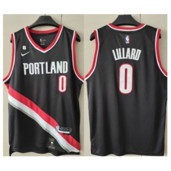Men's Portland Trail Blazers #0 Damian Lillard Black With No.6 Patch Stitched Basketball Jersey - Ujersey