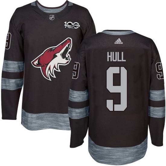 Men's Adidas Arizona Coyotes #9 Bobby Hull Authentic Black 1917-2017 100th Anniversary NHL Jersey - Ujersey