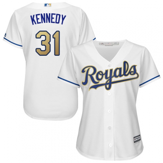 Women's Majestic Kansas City Royals #31 Ian Kennedy Replica White Home Cool Base MLB Jersey - Ujersey