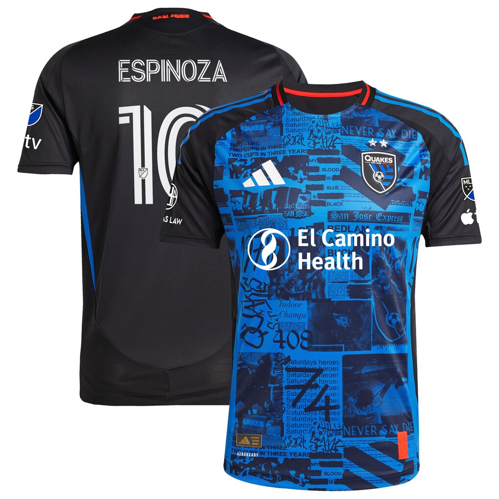 Men's San Jose Earthquakes Cristian Espinoza adidas Black 2025 Headliner Authentic Player Jersey - Ujersey