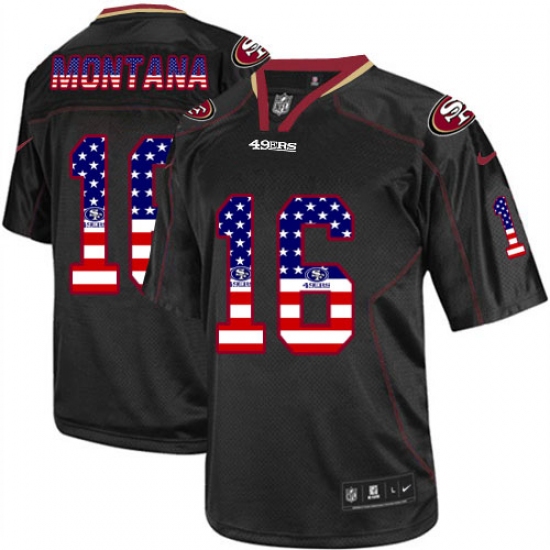 Men's Nike San Francisco 49ers #16 Joe Montana Elite Black USA Flag Fashion NFL Jersey - Ujersey