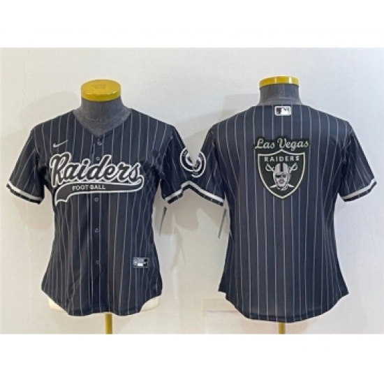 Women's Las Vegas Raiders Black Team Big Logo With Patch Cool Base Stitched Baseball Jersey(Run Small) - Ujersey