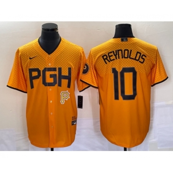 Men's Nike Pittsburgh Pirates #10 Bryan Reynolds Gold 2023 City Connect Stitched Jersey - Ujersey