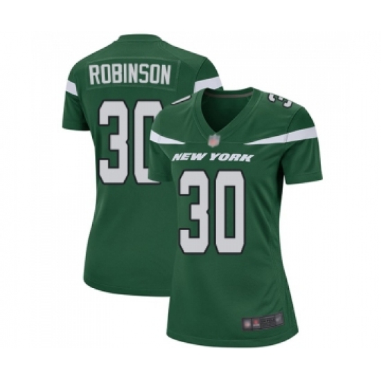 Women's New York Jets #30 Rashard Robinson Game Green Team Color Football Jersey - Ujersey
