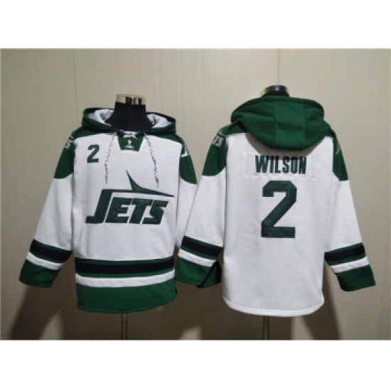 Men's New York Jets #2 Zach Wilson White Ageless Must-Have Lace-Up Pullover Hoodie - Ujersey