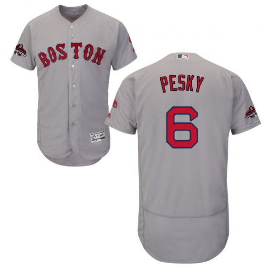 Men's Majestic Boston Red Sox #6 Johnny Pesky Grey Road Flex Base Authentic Collection 2018 World Series Champions MLB Jersey - Ujersey