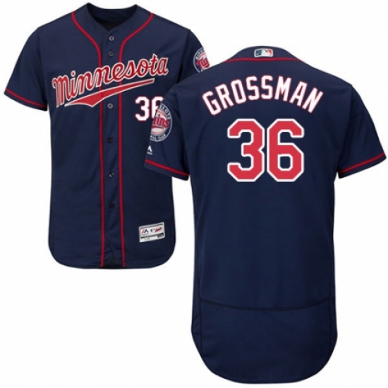Men's Majestic Minnesota Twins #36 Robbie Grossman Authentic Navy Blue Alternate Flex Base Authentic Collection MLB Jersey - Ujersey